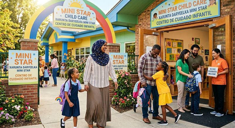 School-age children arriving at care